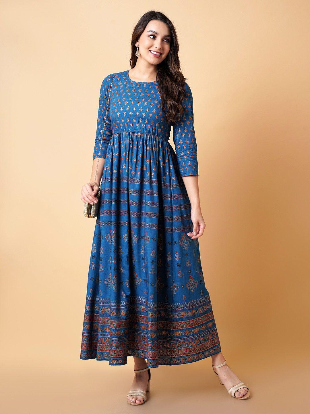 daevish ethnic motifs printed maxi ethnic dress