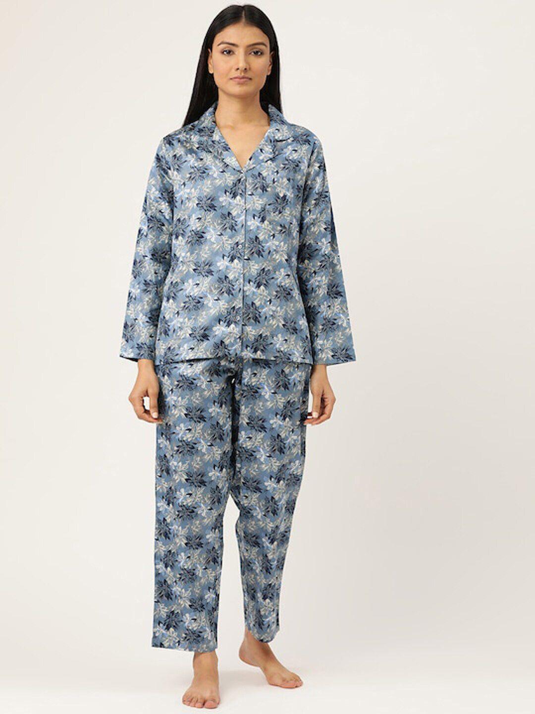 hancock floral printed pure cotton night suit