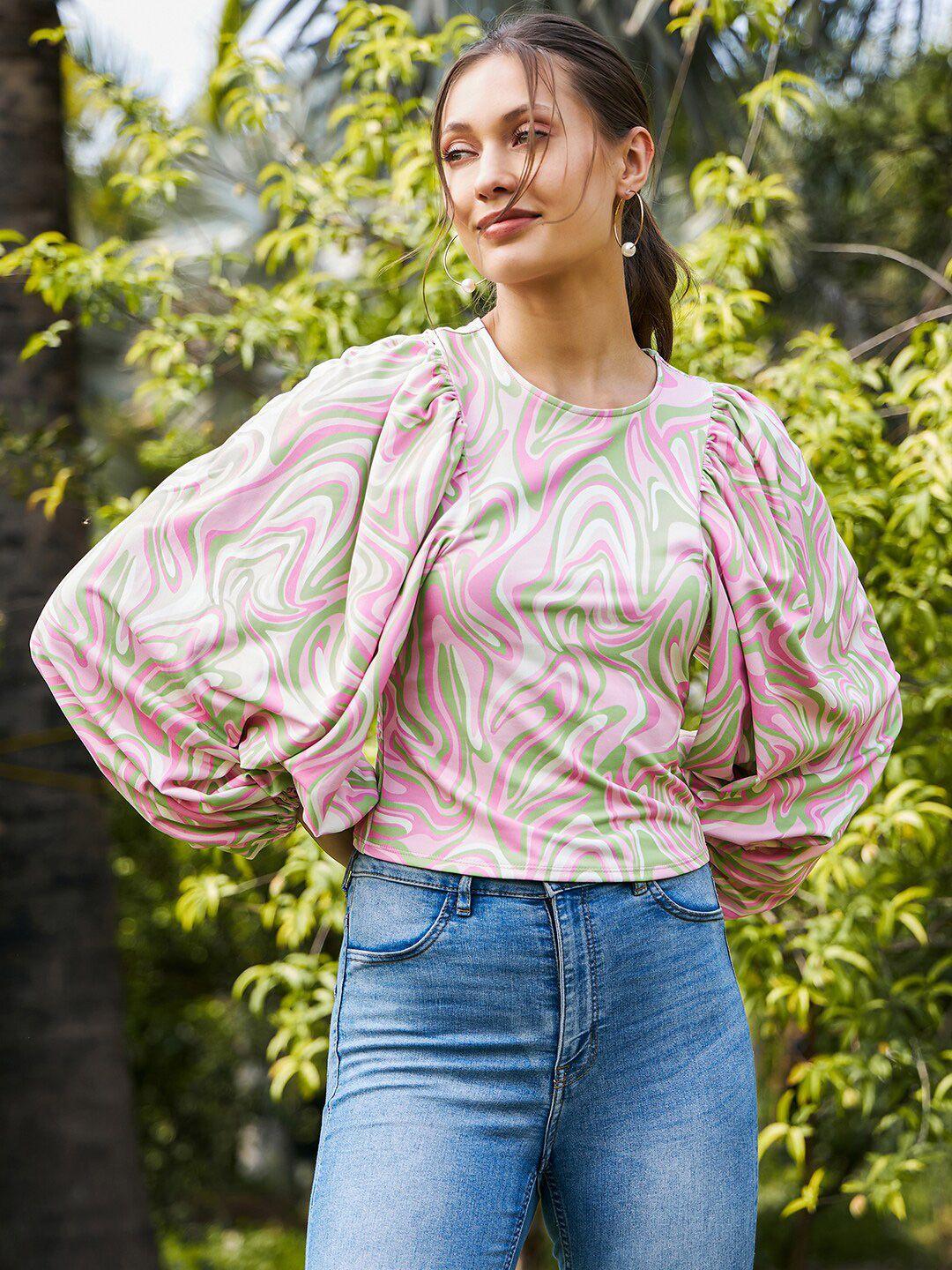 kassually pink abstract printed bishop sleeves top