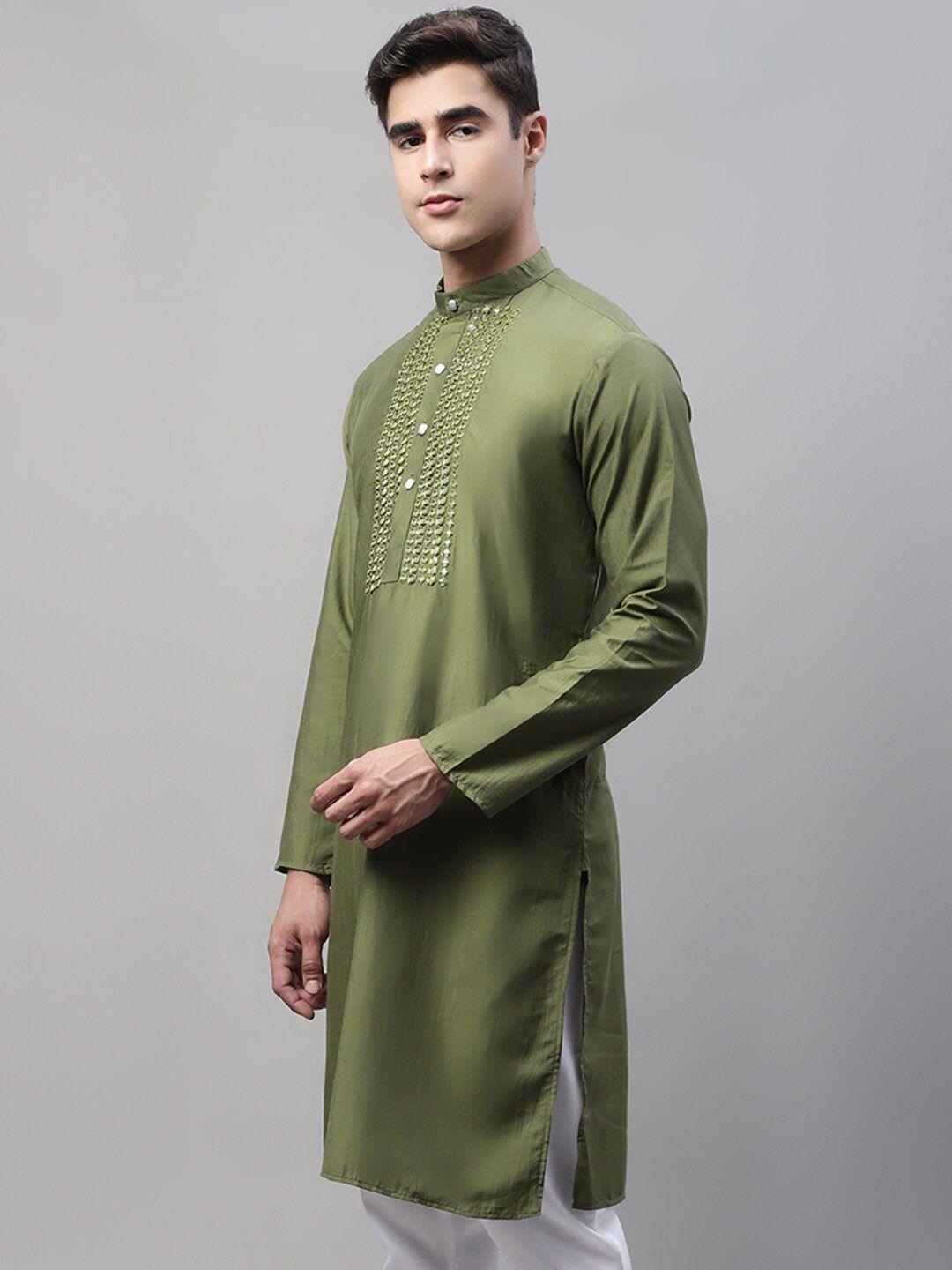 jompers band collar mirror work straight kurta