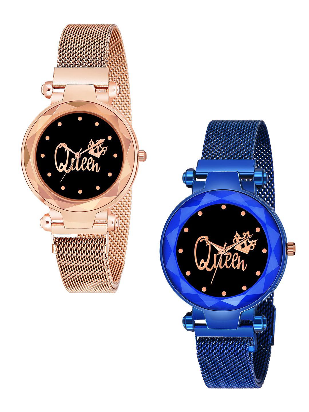 cero pack of 2 bracelet style straps analogue watch c-com-queen-gold-blue