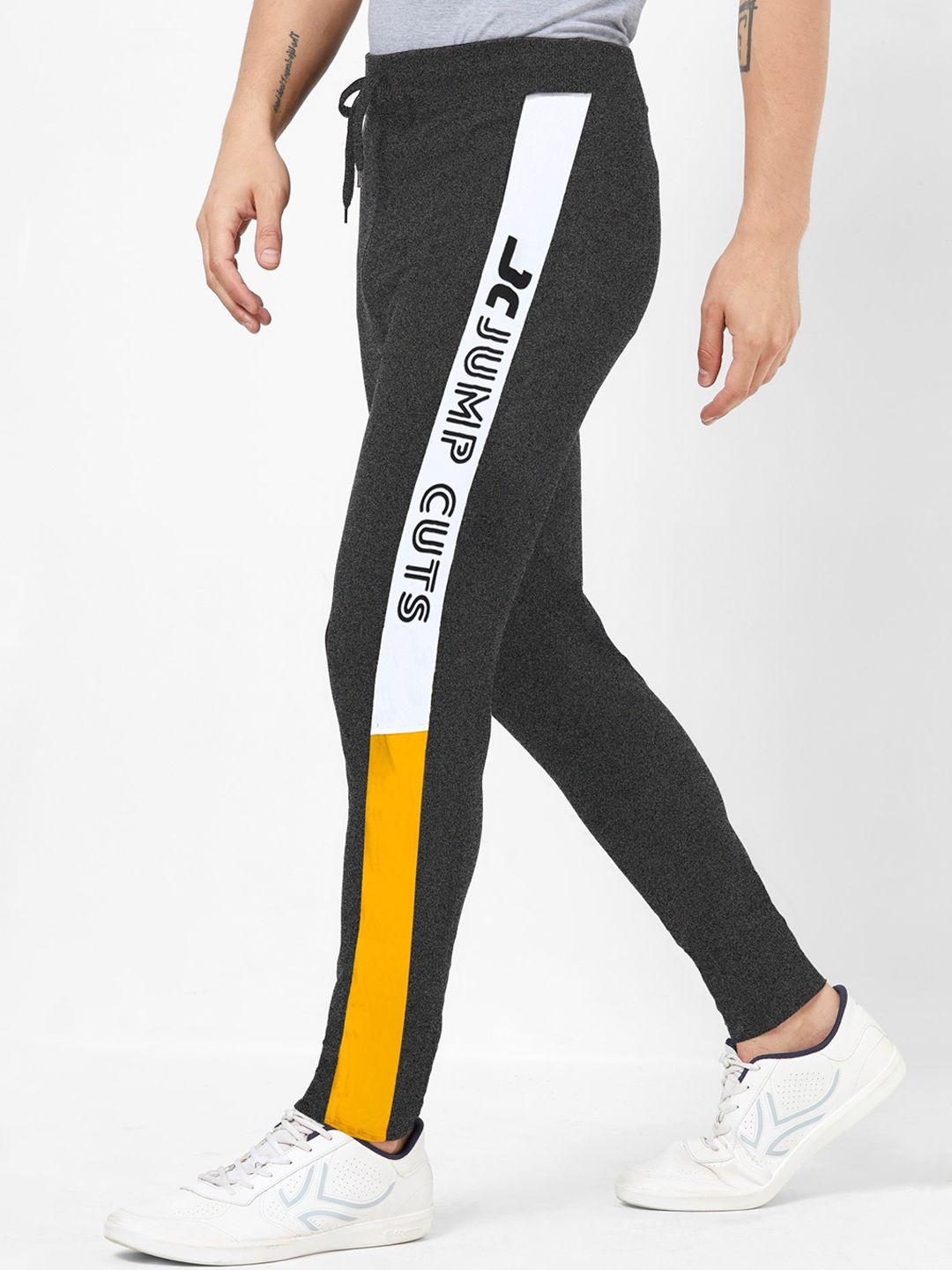 jumpcuts men typography printed slim-fit cotton track pants