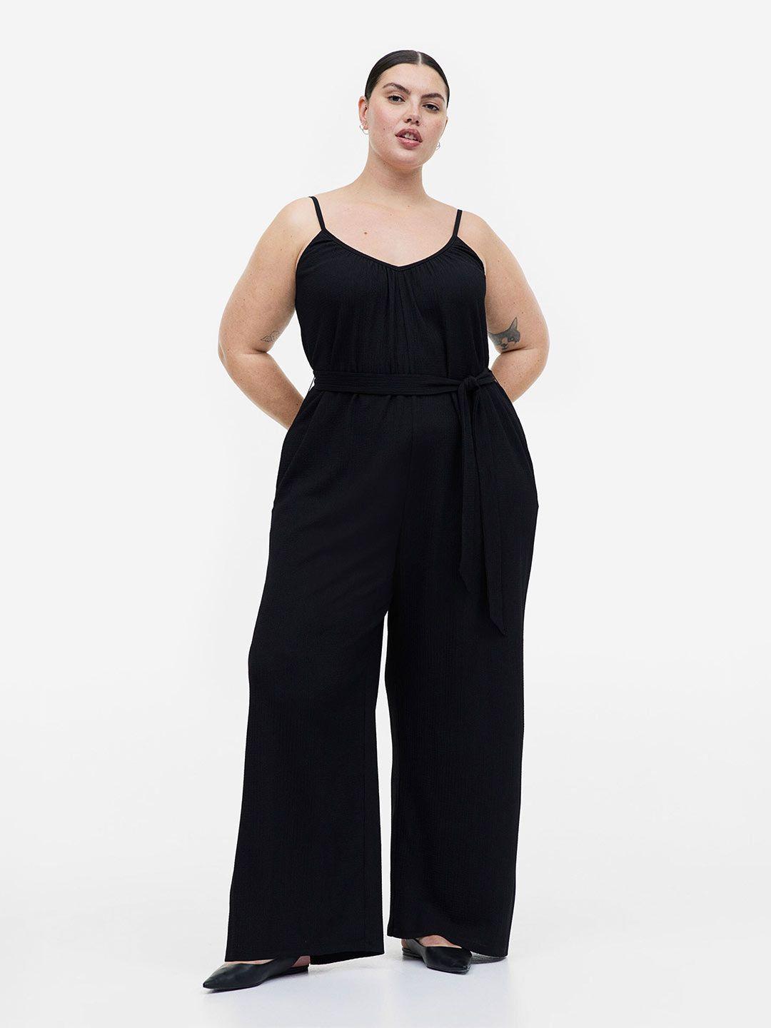 h&m tie-belt jersey jumpsuit