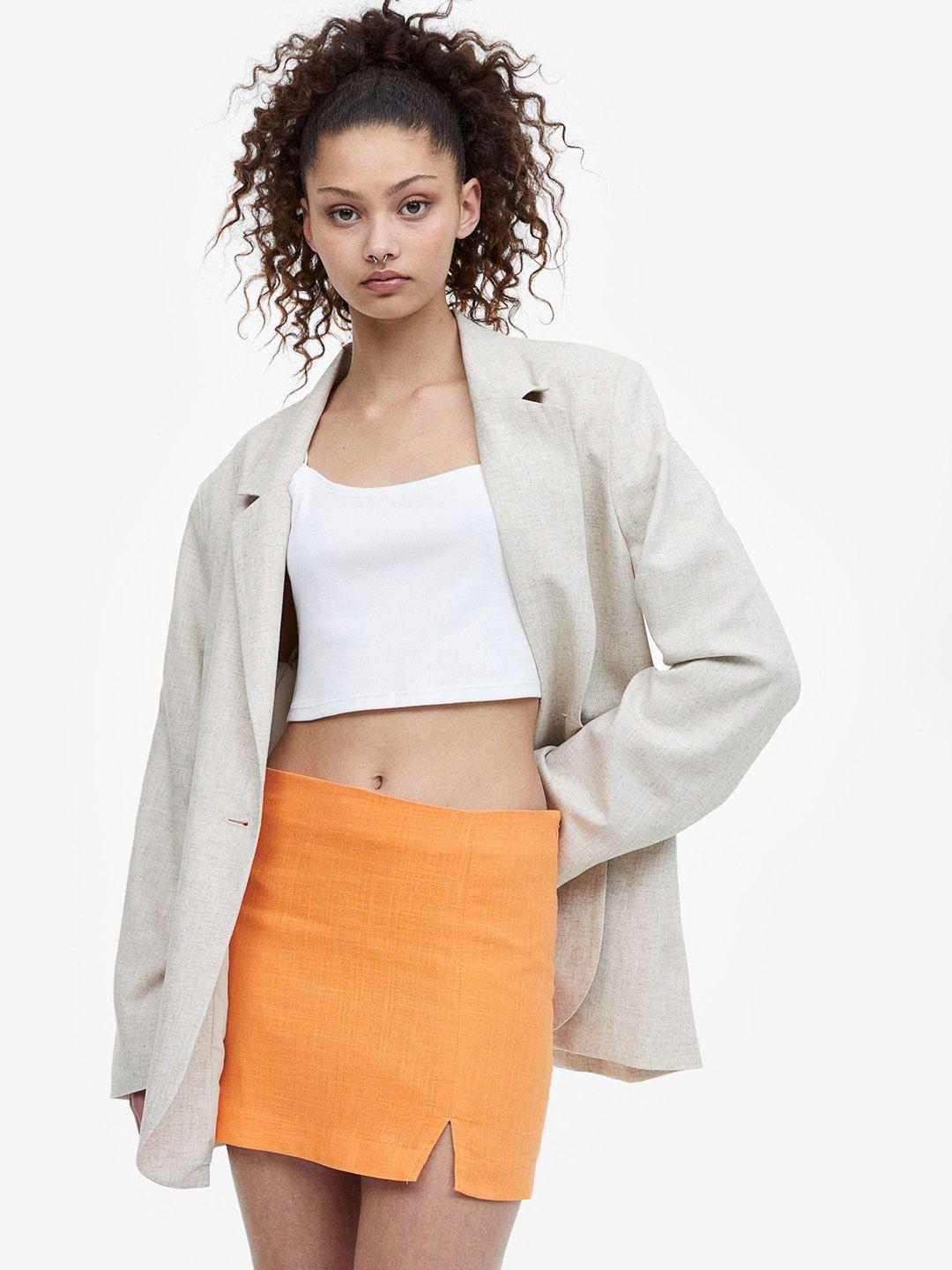 h&m linen-blend mini skirt