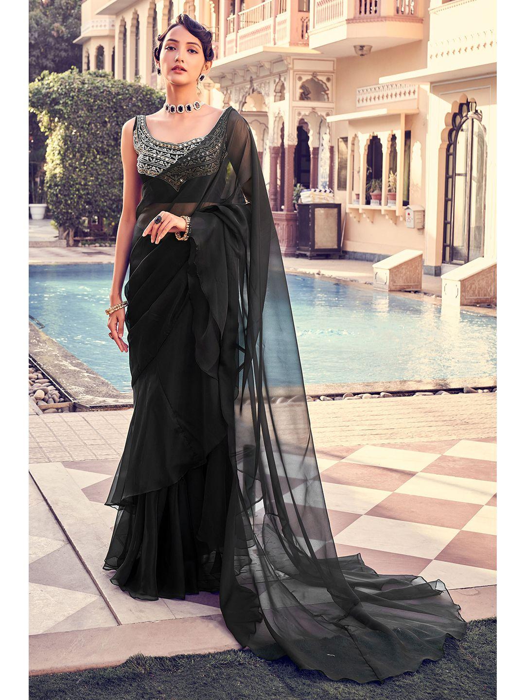 fusionic frilled organza saree