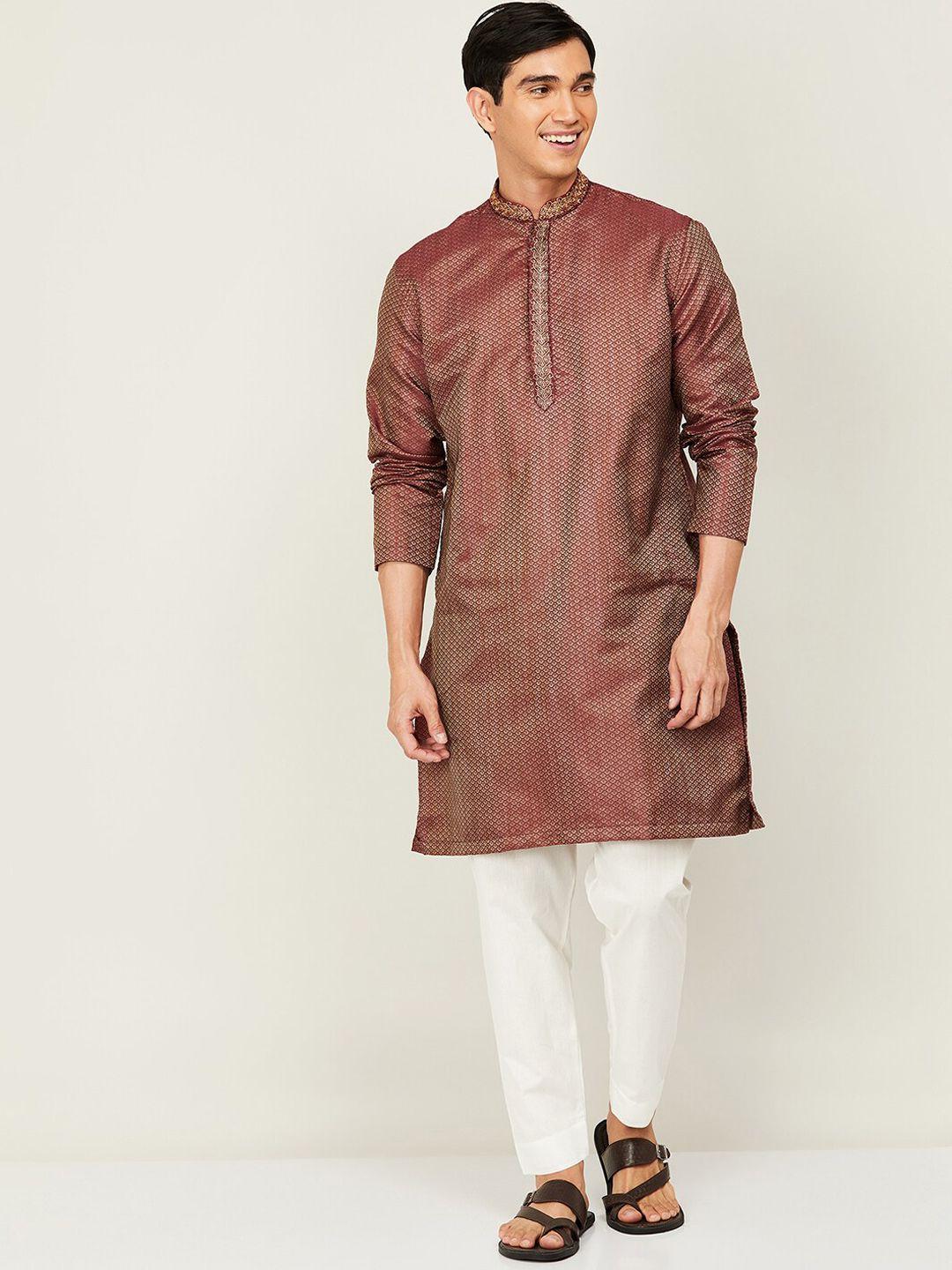 melange by lifestyle woven design beads & stones pure cotton kurta with pyjamas