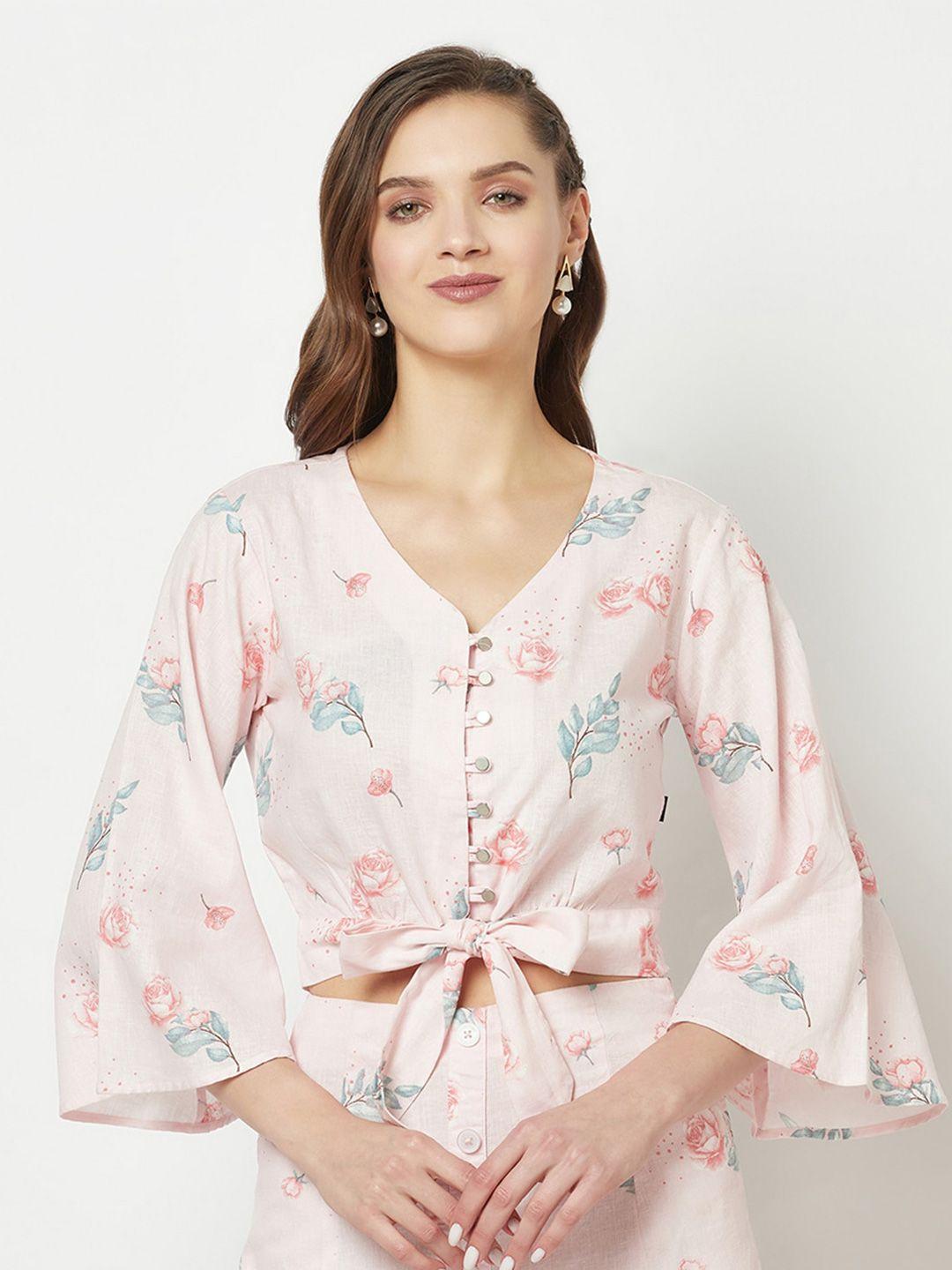 crimsoune club floral printed flared sleeves crop top