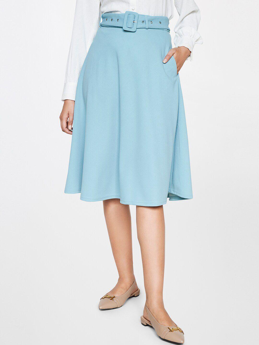 and a-line midi length flared skirt with belt