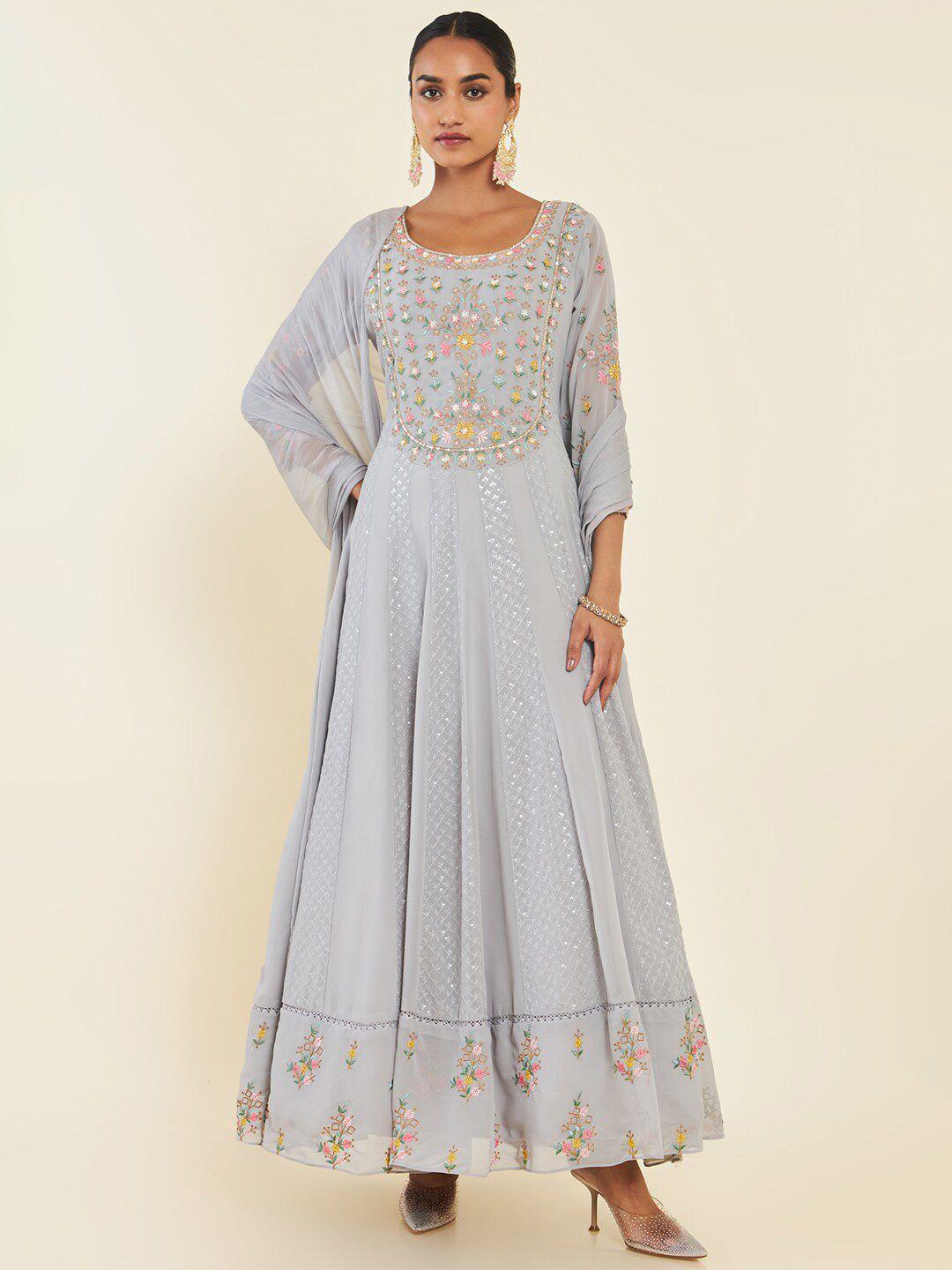 soch floral embroidered sequined anarkali kurta with churidar & dupatta