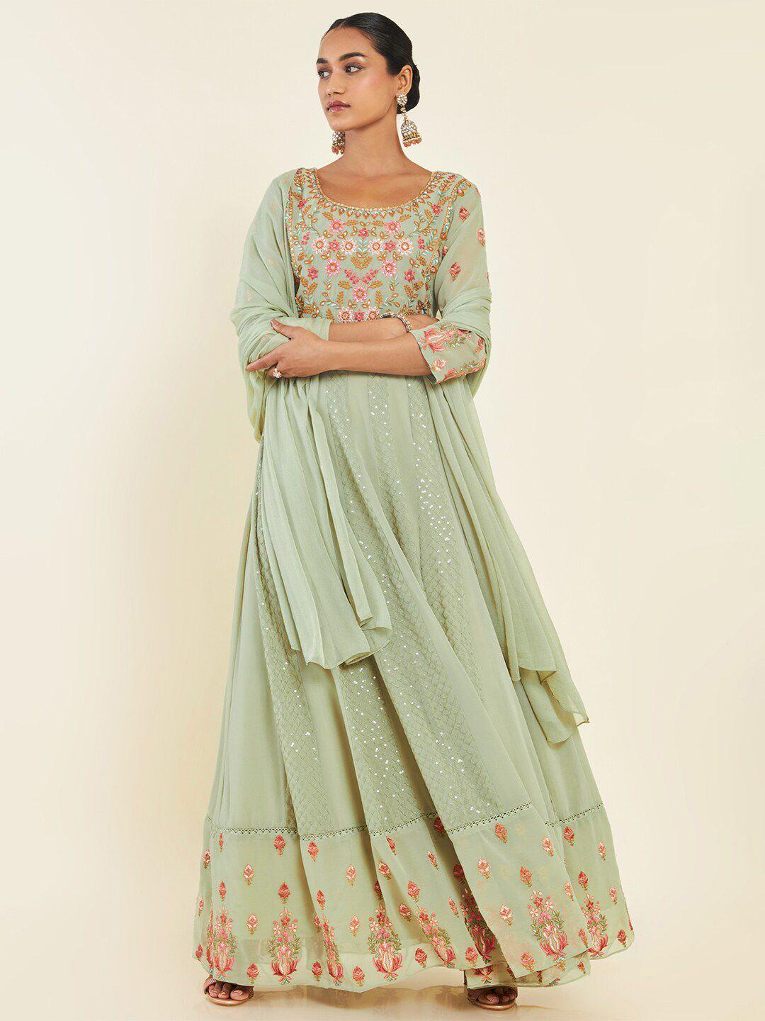 soch floral embroidered mirror work anarkali with churidar & dupatta