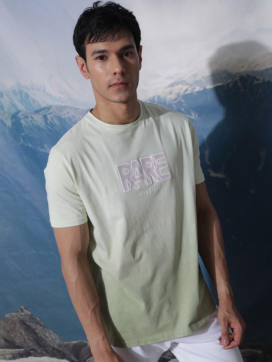 rare rabbit typography printed round neck slim fit cotton t-shirt