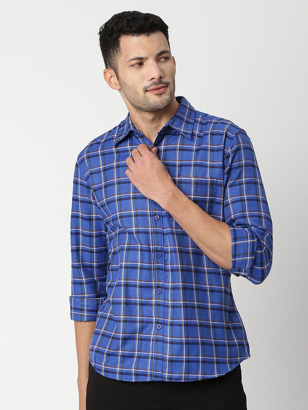 metronaut classic slim fit tartan checks cotton casual shirt