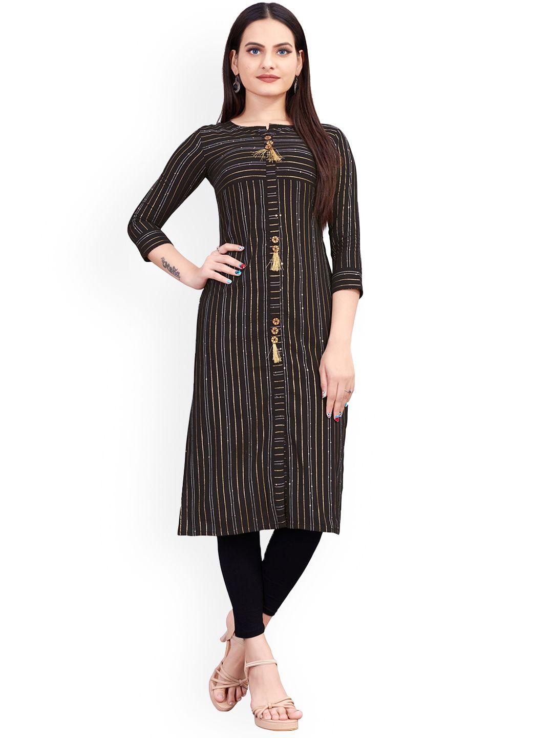 deetya arts striped sequined cotton kurta