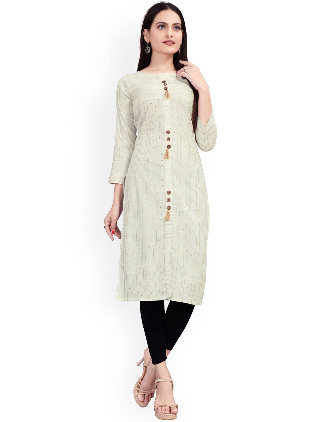 deetya arts striped sequined cotton kurta