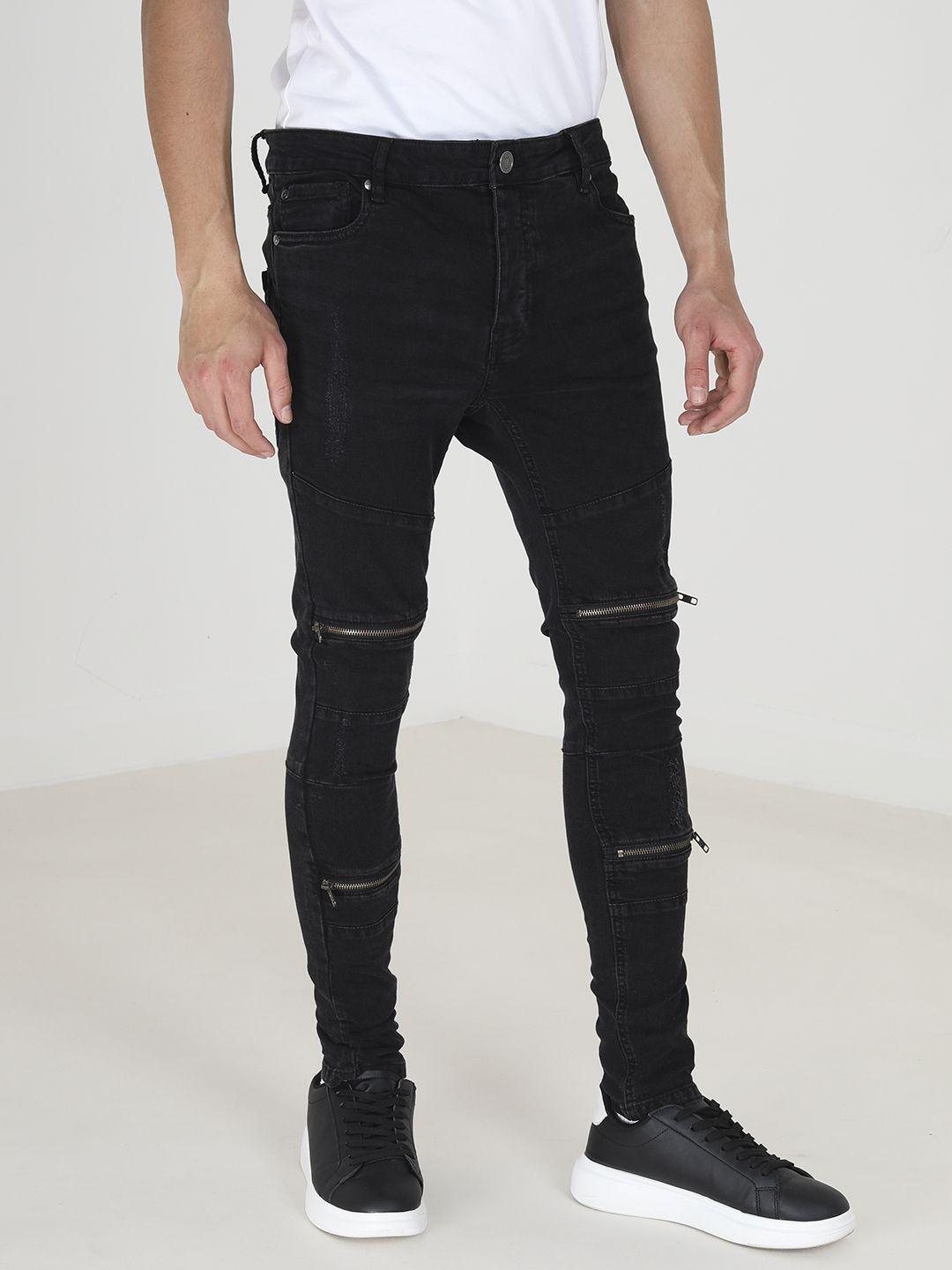 brave soul men skinny fit low distress stretchable jeans with zip detail