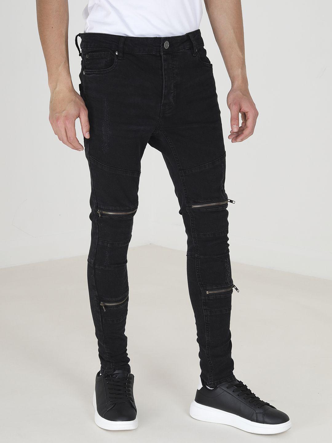 brave soul men skinny fit low distress stretchable jeans with zip detail