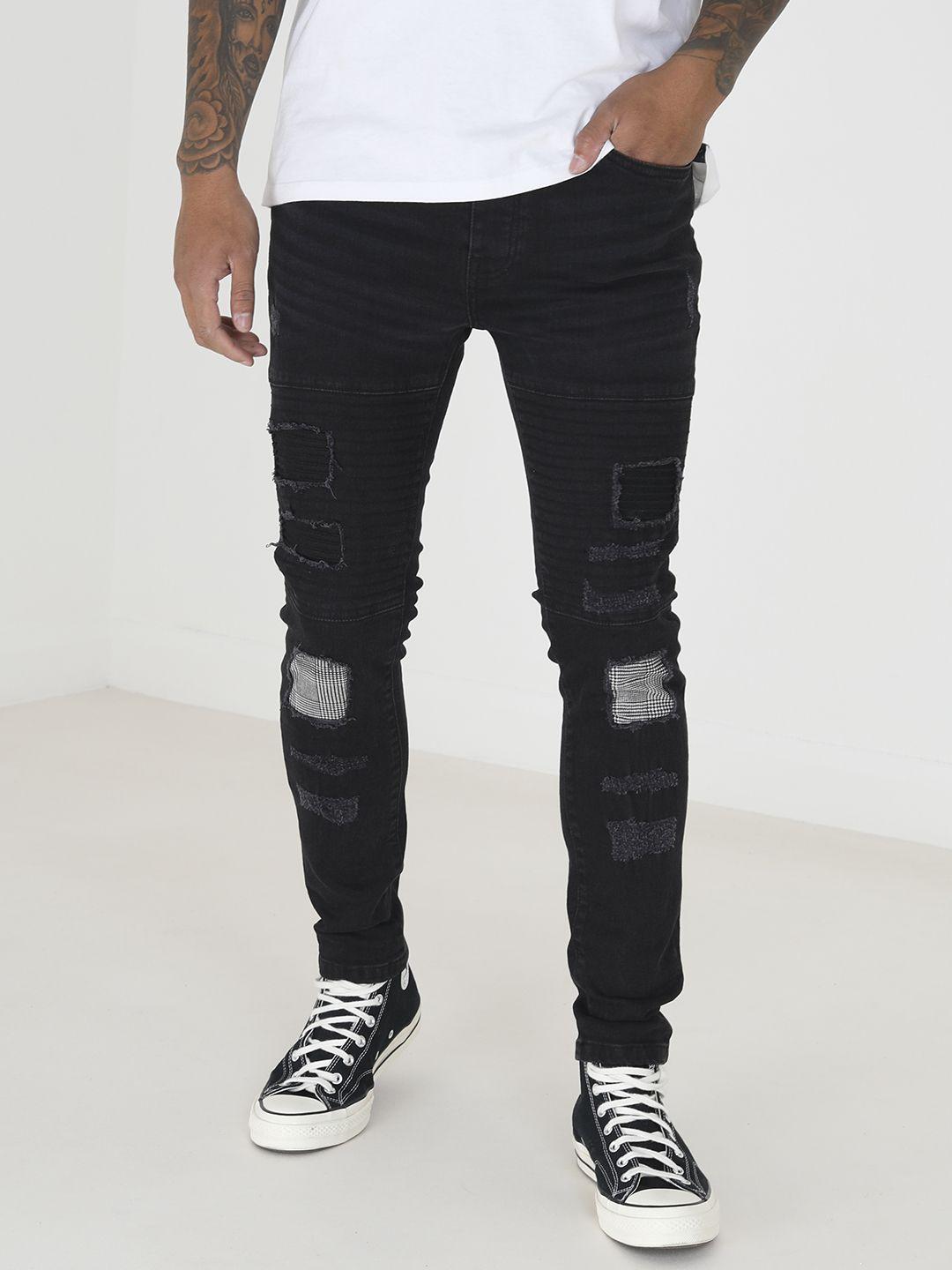 brave soul men patch work skinny fit mildly distressed stretchable jeans