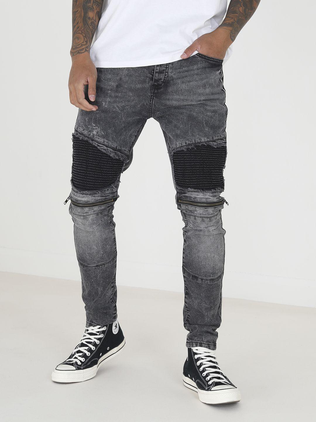 brave soul men skinny fit patch work detail light fade jeans