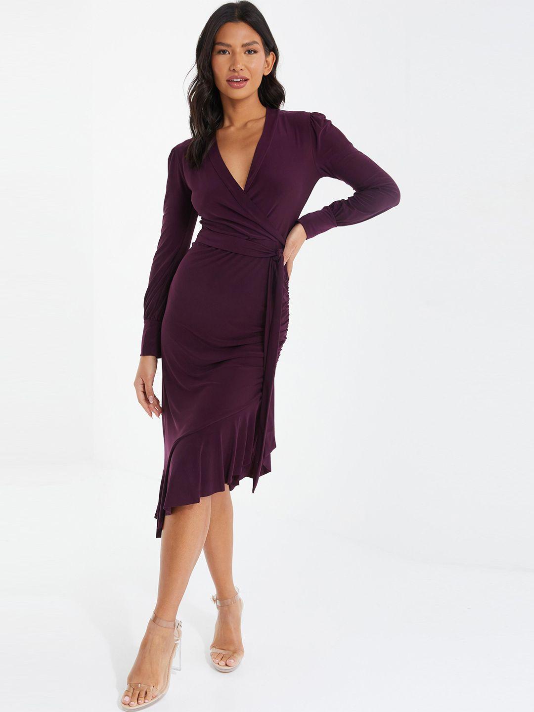 quiz v-neck asymmetric midi dress