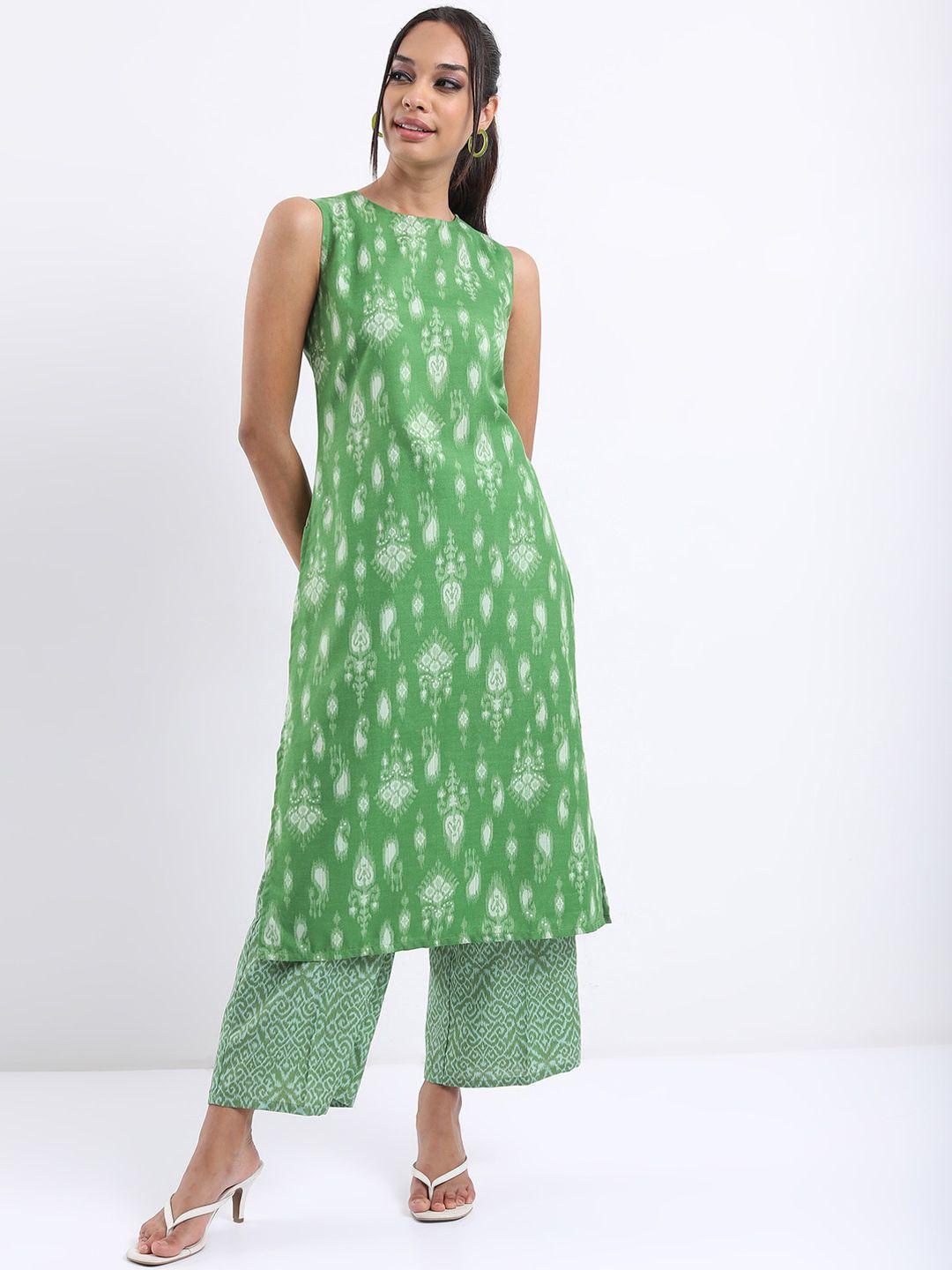 vishudh green ethnic motifs printed regular kurta with palazzos