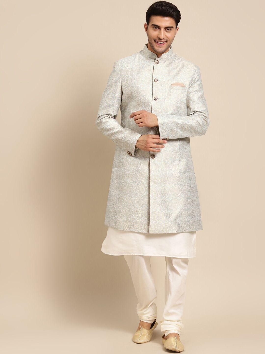 kisah men self-design mandarin collar sherwani set