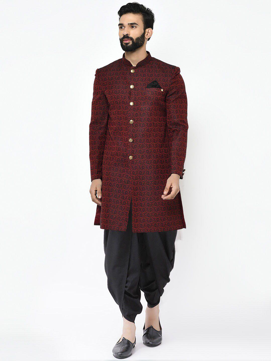 kisah men self design mandarin collar sherwani set