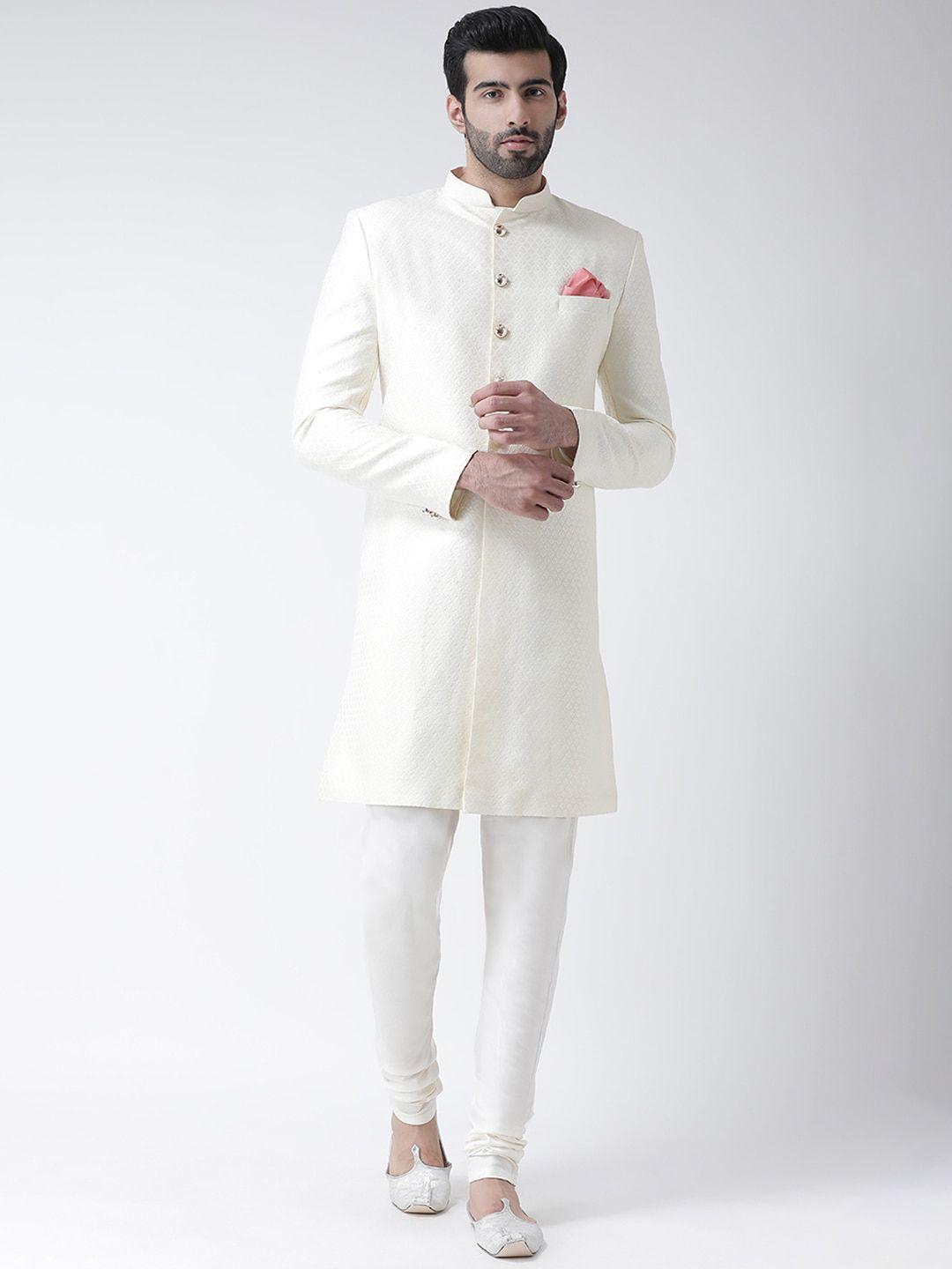 kisah men self-design mandarin collar sherwani set