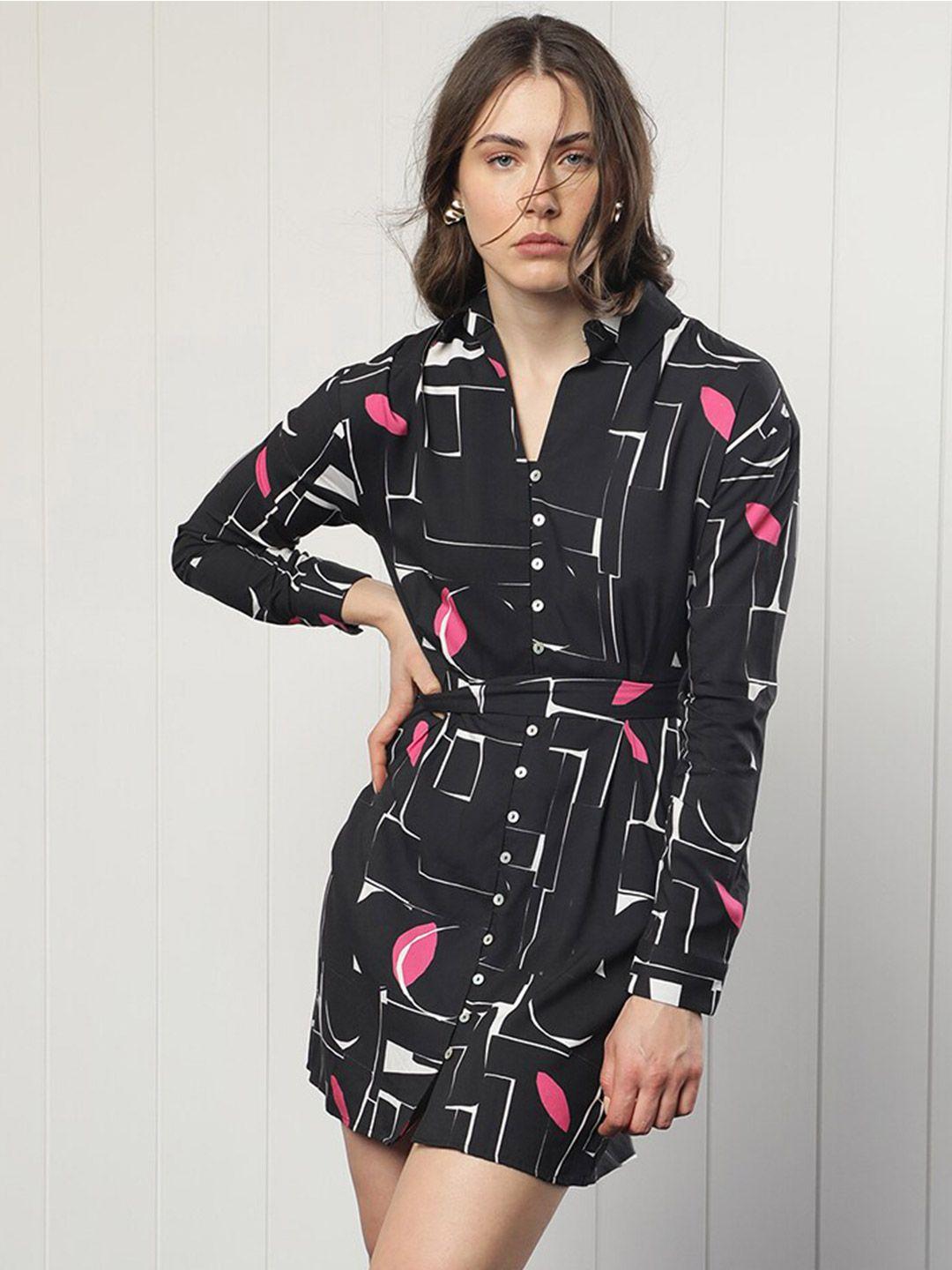 rareism shirt collar printed sheath dress