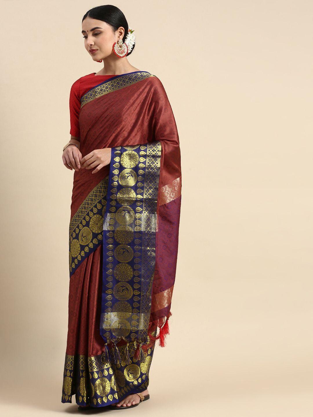 nimidiya floral woven design zari silk cotton saree