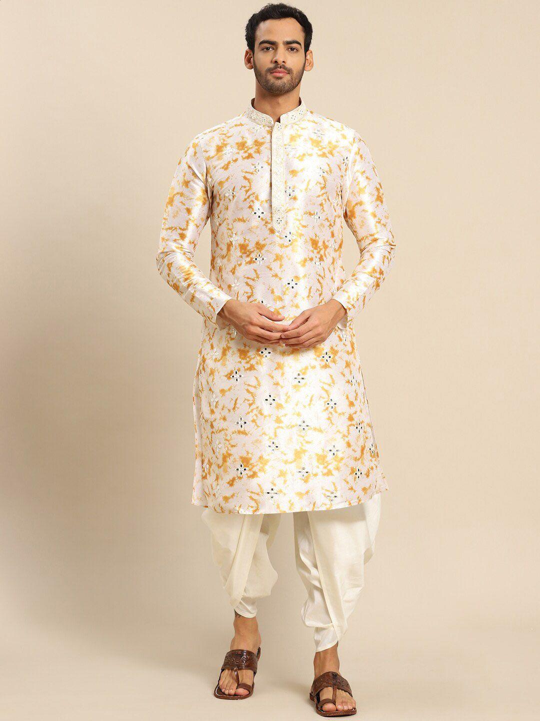 kisah abstract printed mandarin collar mirror work kurta