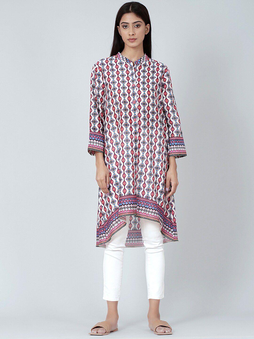 first resort by ramola bachchan ethnic printed mandarin collar chanderi cotton kurta