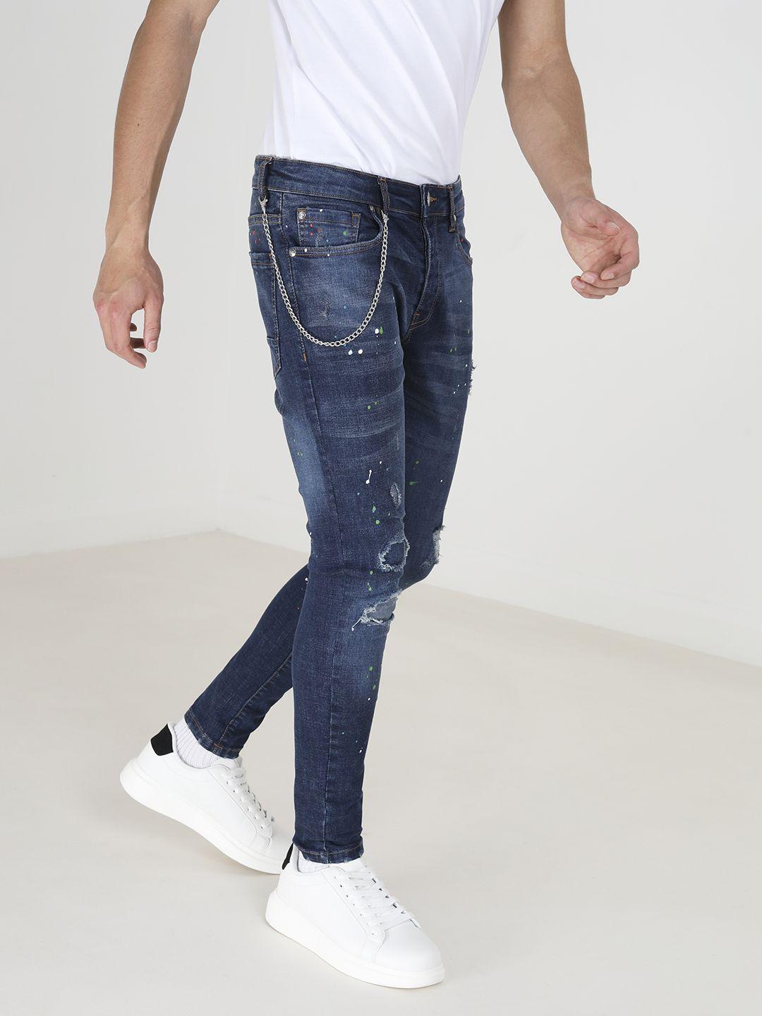 brave soul men skinny fit slash knee printed stretchable jeans