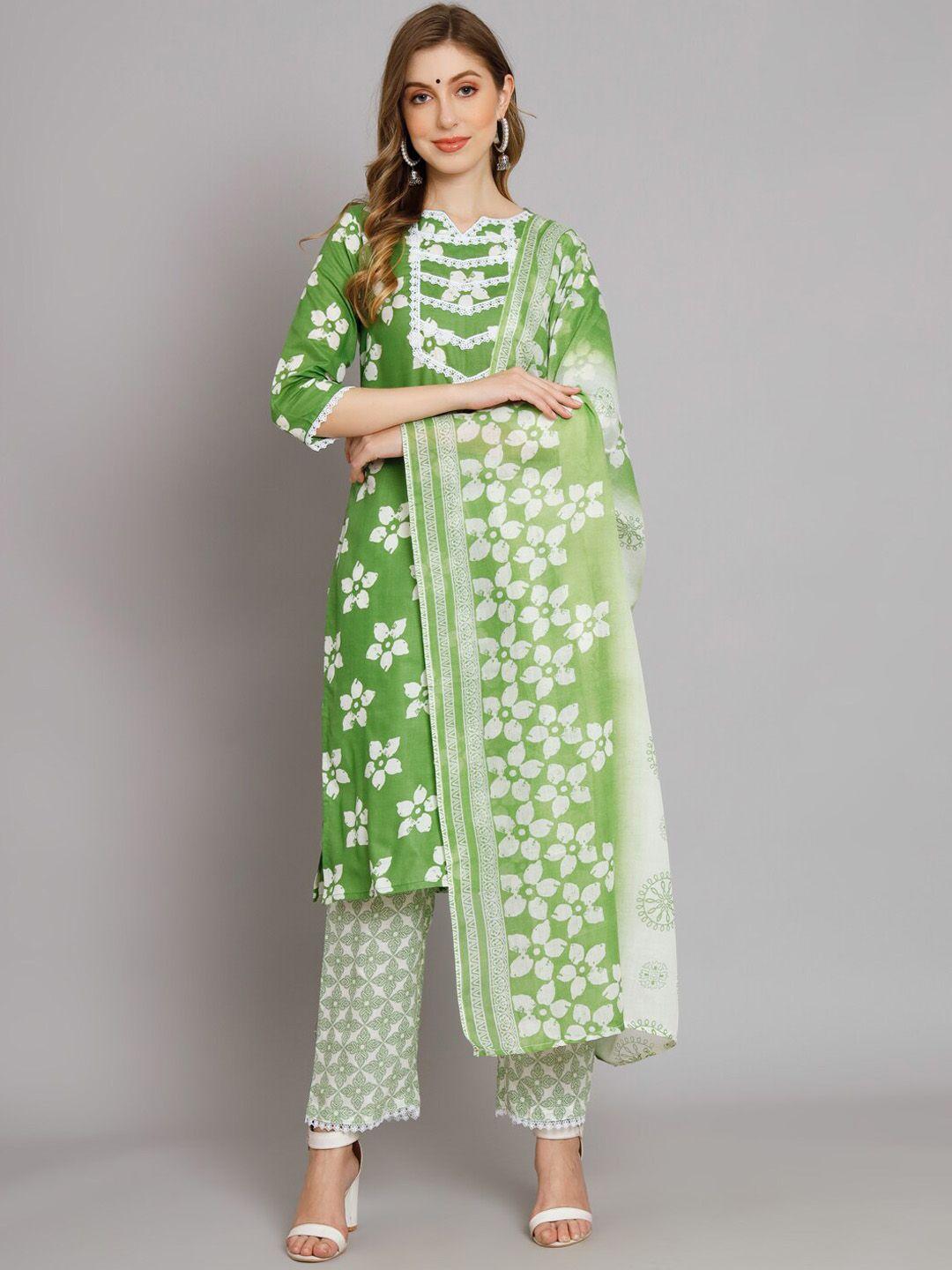 swagg india floral printed regular thread work kurta with trousers & with dupatta