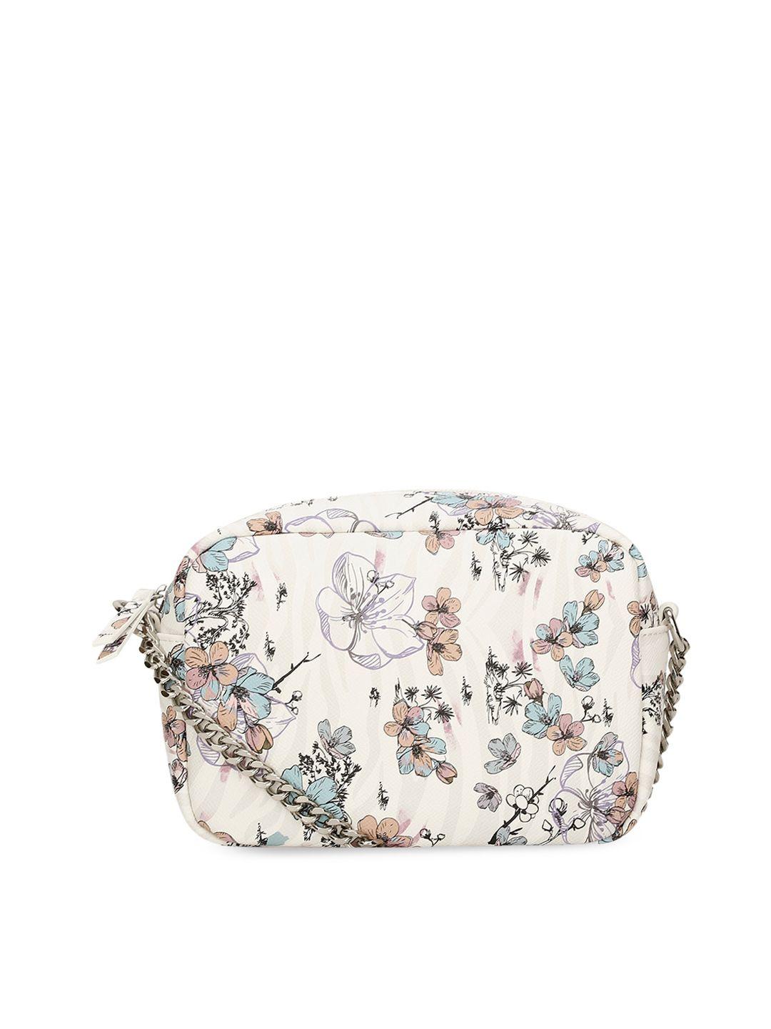 marie claire beige floral printed structured sling bag