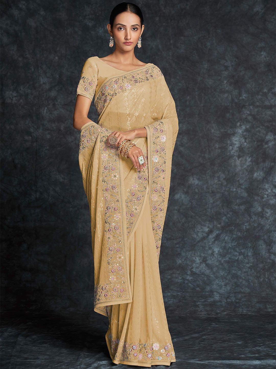 fusionic floral embroidered embellished organza saree