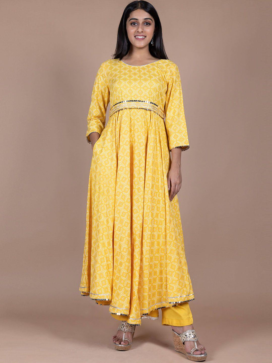 here&now ethnic motifs printed panelled gotta patti kurta with palazzos