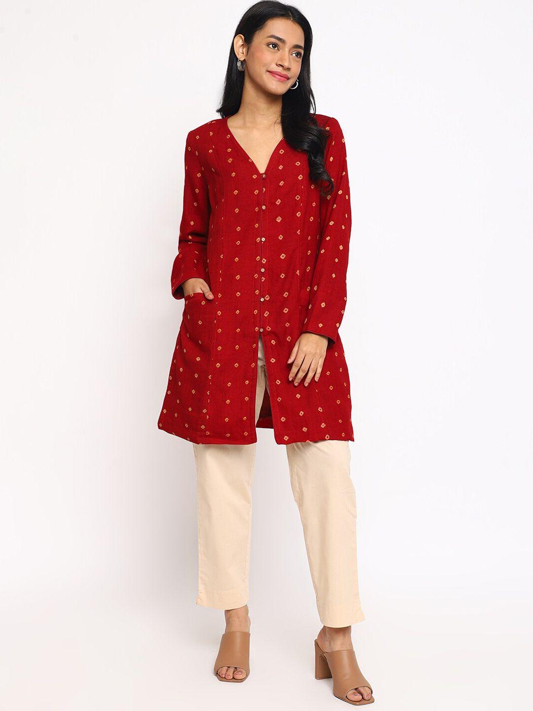 fabindia floral printed woolen longline tailored jacket