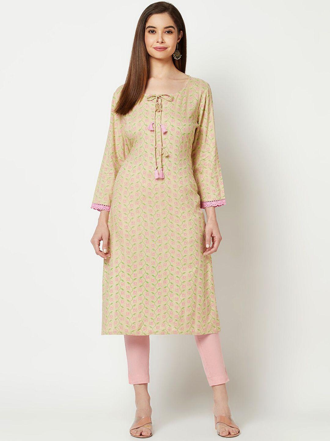 imara floral printed tie up neck straight kurta