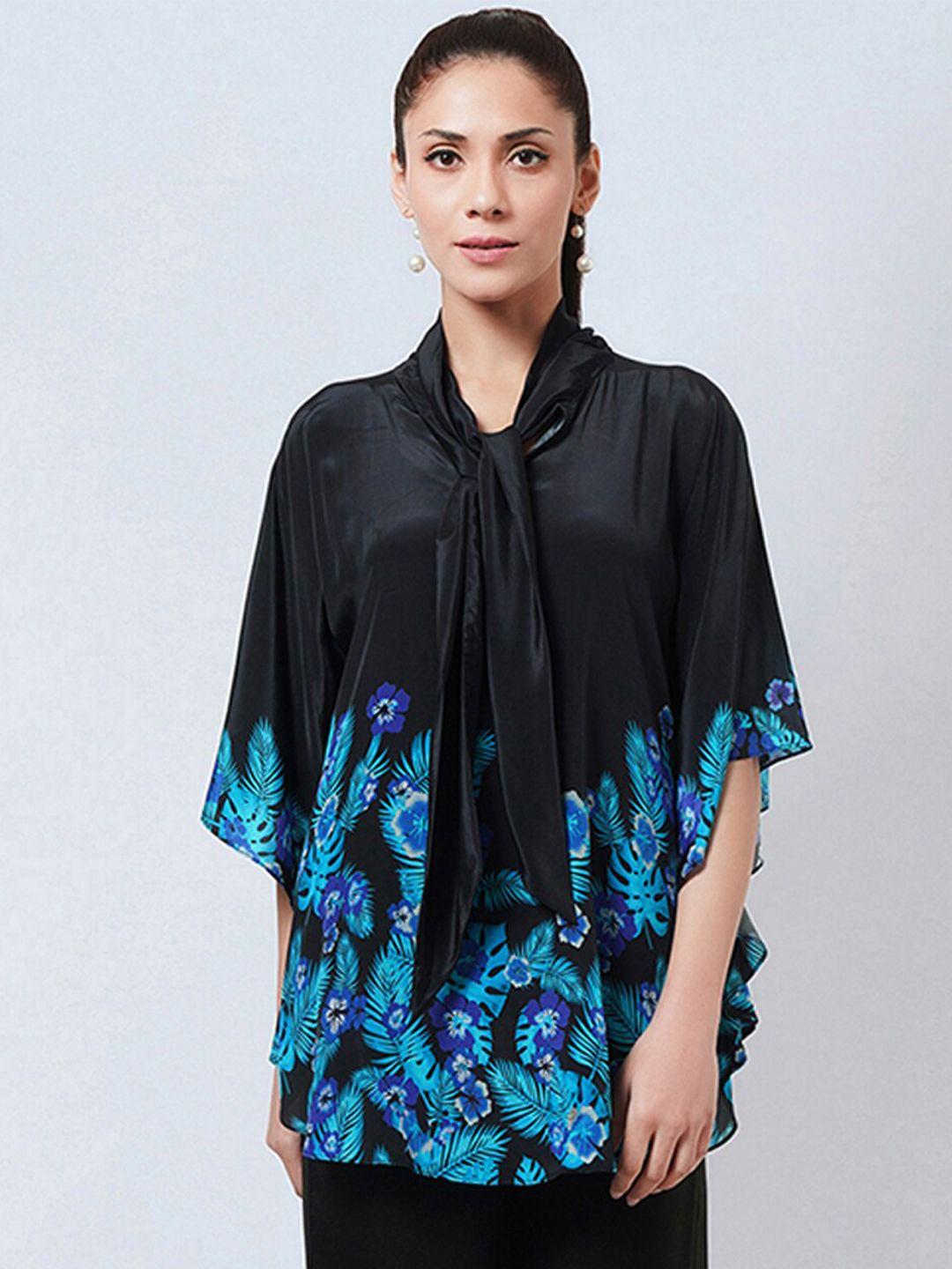 first resort by ramola bachchan floral printed tie-up neck kaftan top