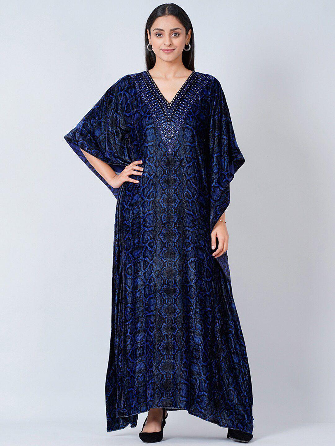 first resort by ramola bachchan animal printed kimono sleeve velvet kaftan maxi dress