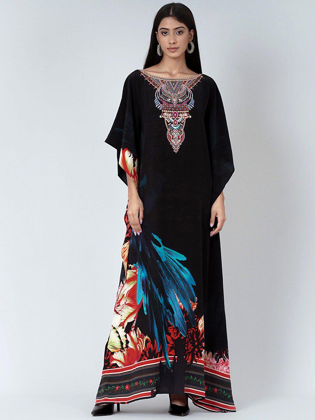 first resort by ramola bachchan floral printed embellished crepe kaftan maxi dress