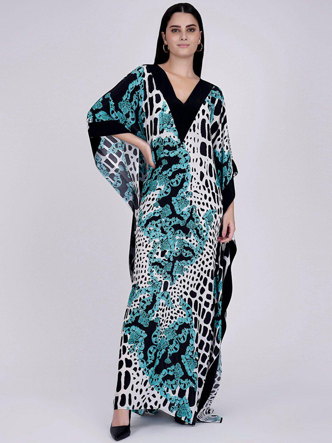 first resort by ramola bachchan abstract printed v-neck kaftan maxi dress