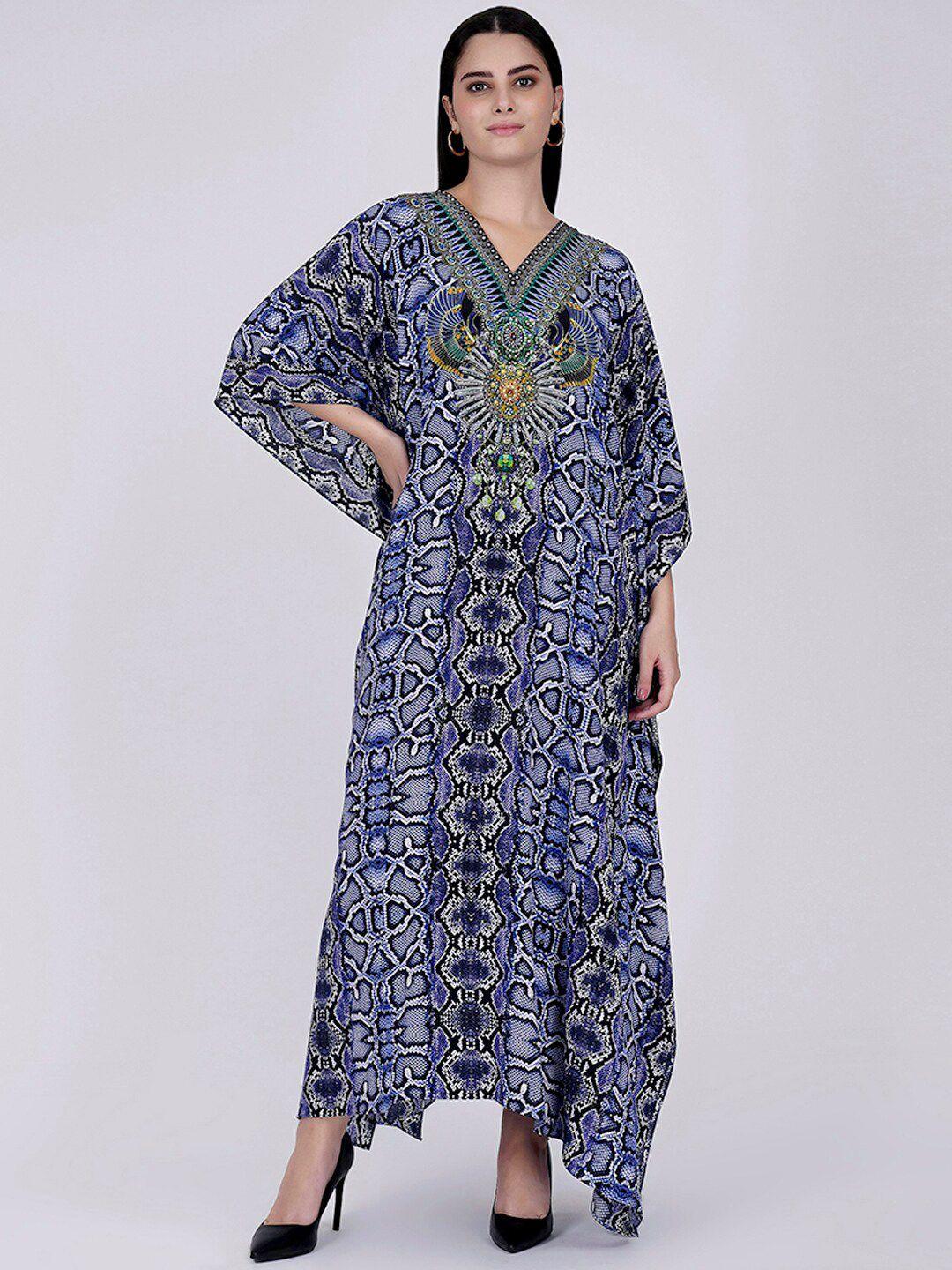 first resort by ramola bachchan animal printed kimono sleeve crepe kaftan maxi dress