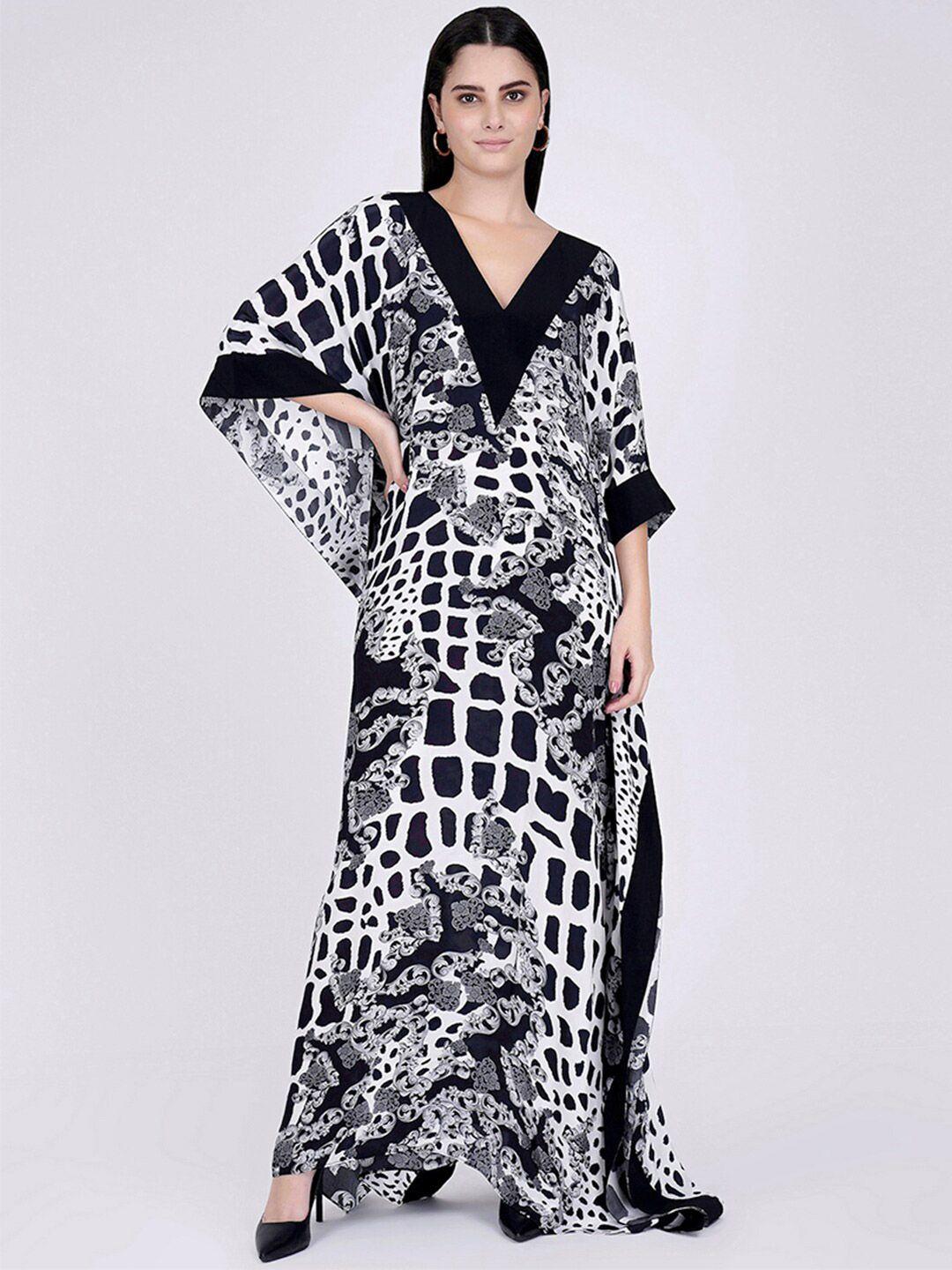 first resort by ramola bachchan abstract printed v-neck kaftan maxi dress