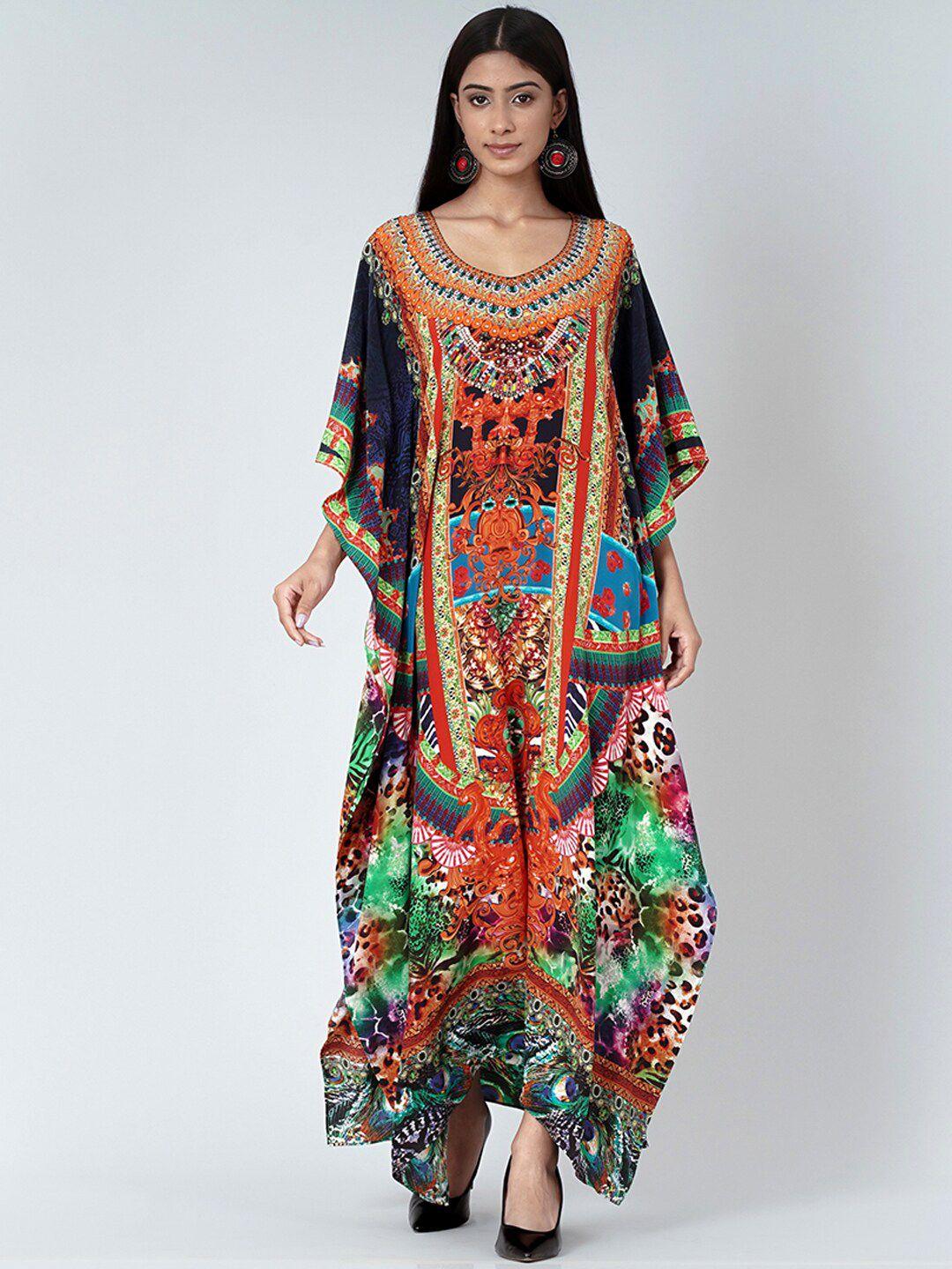 first resort by ramola bachchan black ethnic motifs print kimono sleeve crepe kaftan midi dress