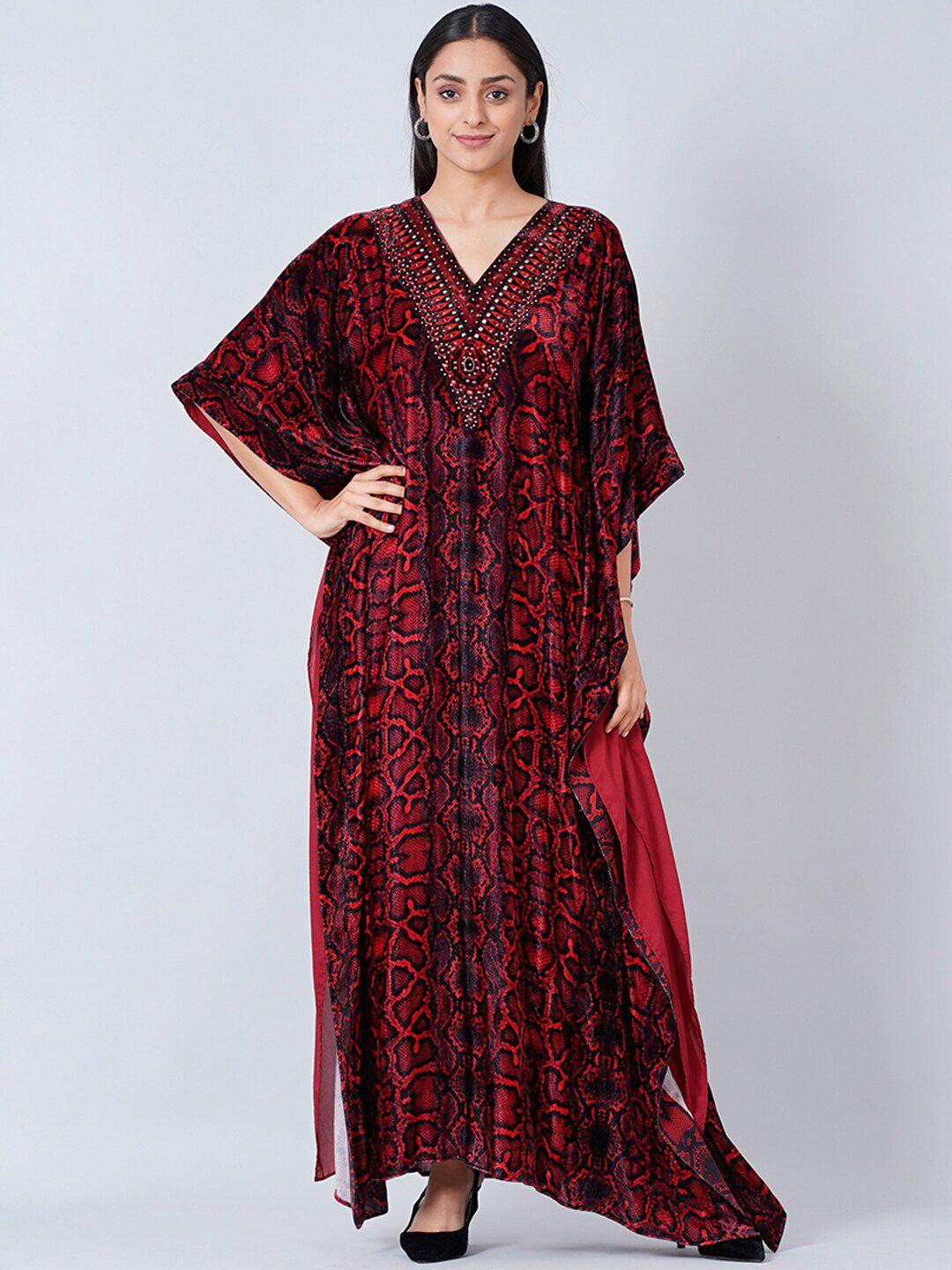 first resort by ramola bachchan animal printed flared sleeve velvet maxi kaftan dress