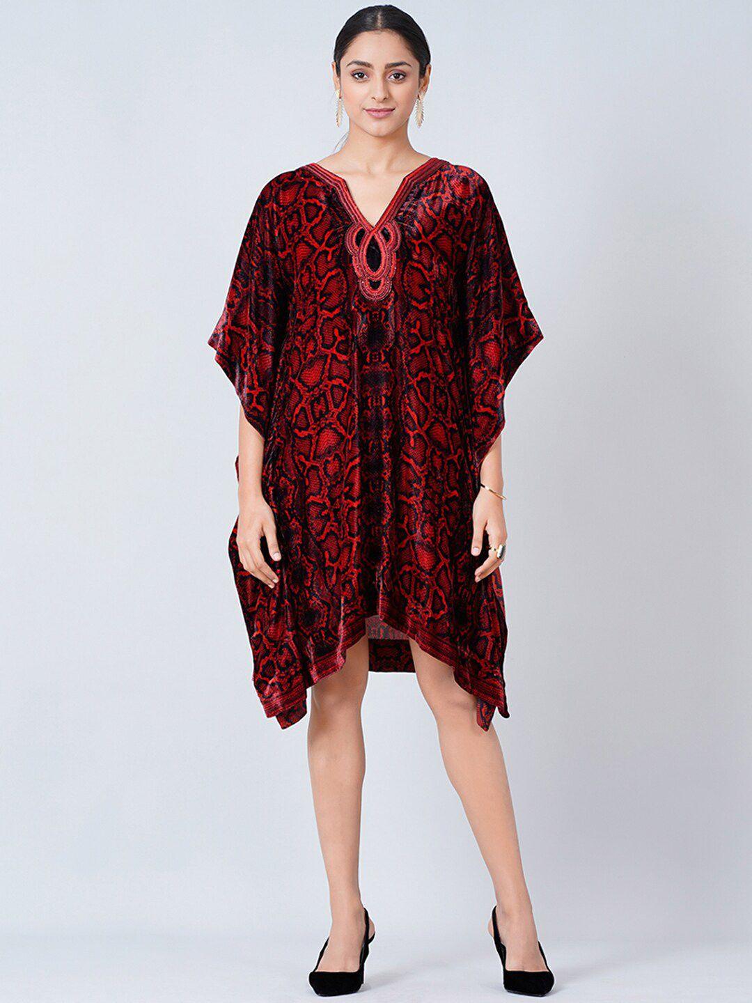 first resort by ramola bachchan animal printed kimono sleeve velvet kaftan dress