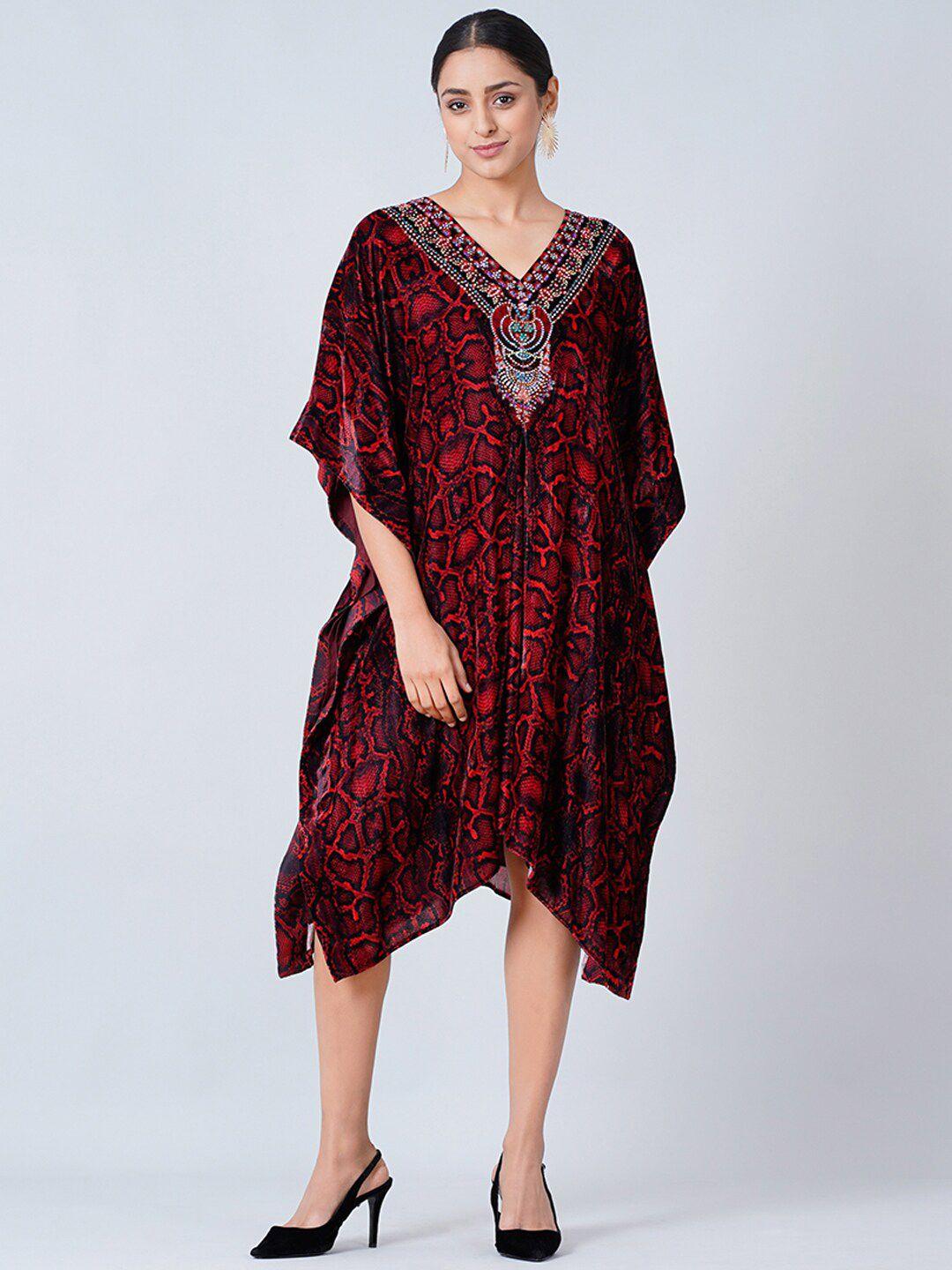 first resort by ramola bachchan animal printed velvet kaftan dress