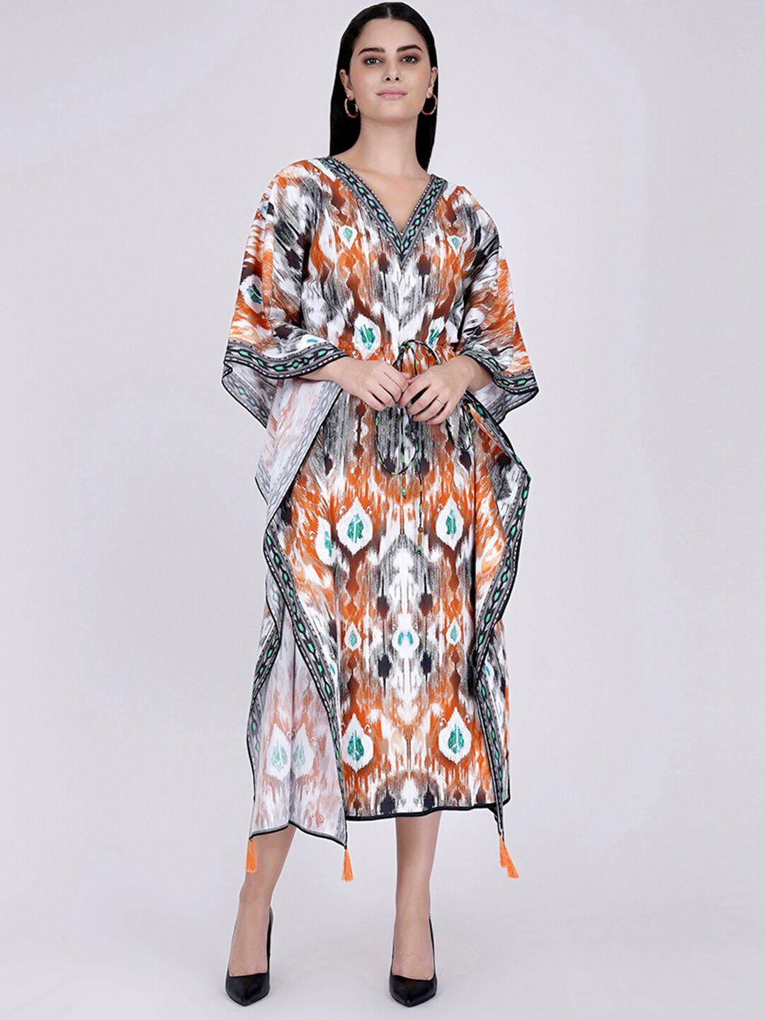 first resort by ramola bachchan ikat printed cotton midi kaftan dress