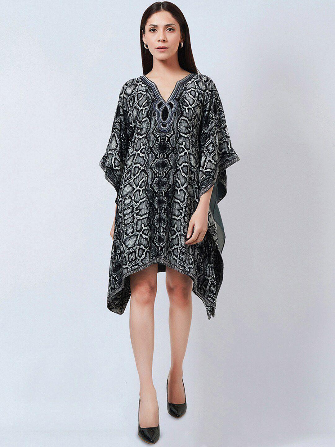 first resort by ramola bachchan animal printed velvet kaftan dress